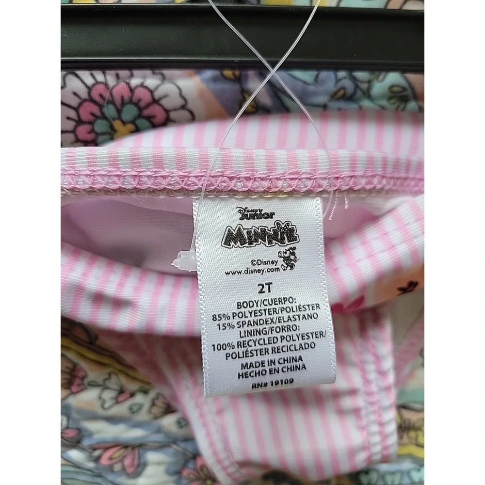 Minnie Mouse Two Piece Swim Suit Size 2t Pink Striped UPF Floral New NWT Bikini